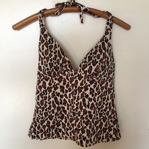 Victoria's Secret Leopard Print Wireless Triangle Cup Tanquini Swin Top Sz SP